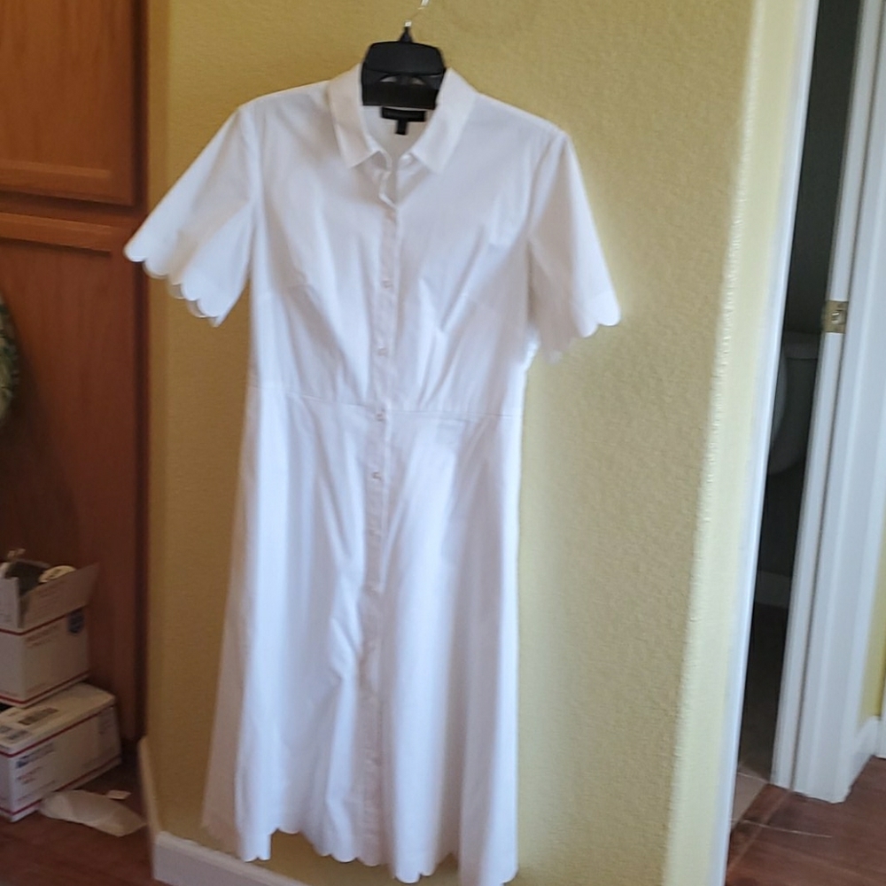 White Cotton Dress Scalloped Sleeves Button down
